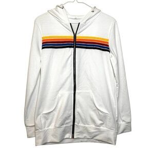 NWOT Lili Coco 5-Stripe Zip Up Drawstring Hoodie Sweatshirt White Size Small